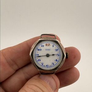 Antique Sterling Silver and Blue Enamel dial Watch